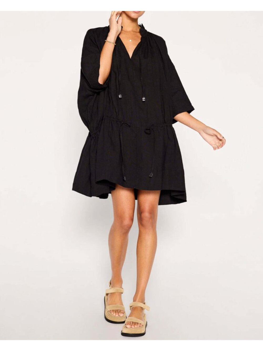 $398 Brochu Walker Black Onyx St. Tropez Oversized Linen Dress Size M